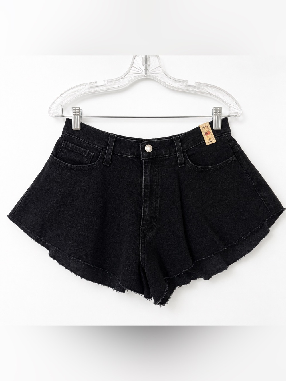 Women's Black High-Waist Flared Denim Shorts